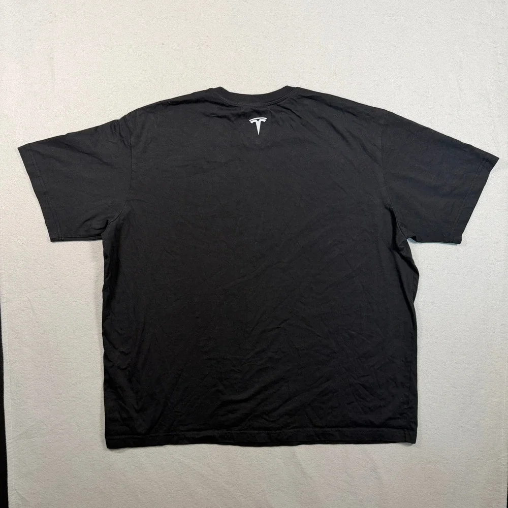 Tesla Mens Logo Graphic T-Shirt 2XL Black Cotton Short Sleeve Shoulder Piping